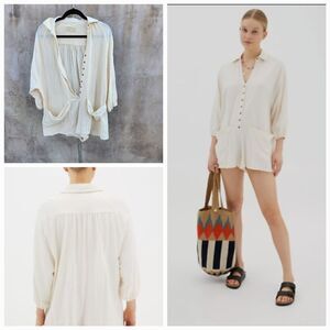 Urban outfitters long sleeve romper cream
